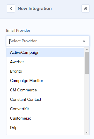 Email Provider select integration