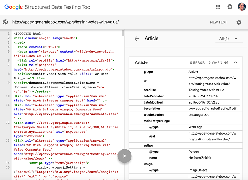 Google structured data testing tool