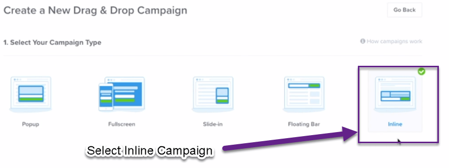 Select Inline Campaign optinmonster content locking