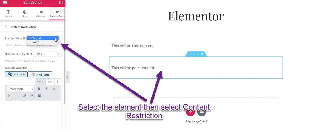 Select the element then select Content Restriction