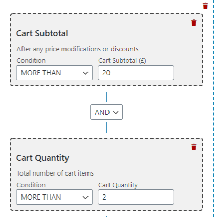 cart quantity and cart subtotal rule