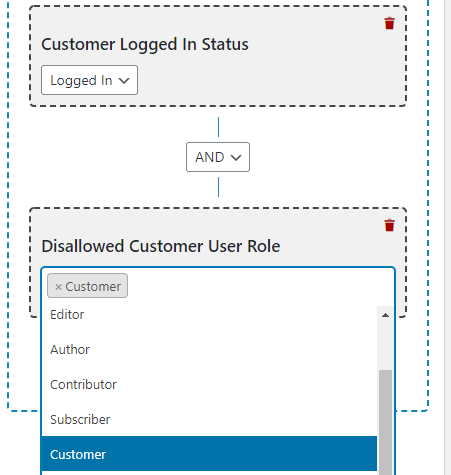 satisfying login condition for different customer role