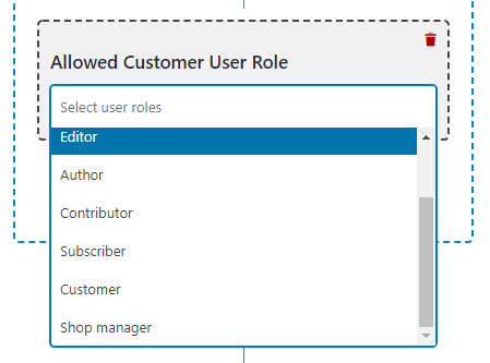 select allowed customer user role