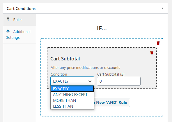 subtotal cart conditions