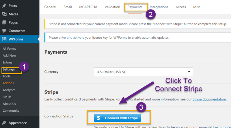 Connect with strip wpforms