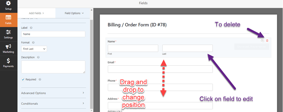 Create a WordPress Order Form editing