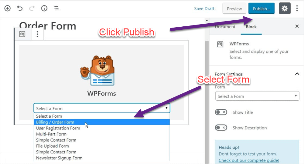 Embed Wpforms in WordPress