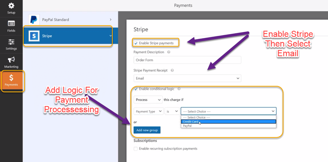 Enable Stripe setting on wpfrom payment