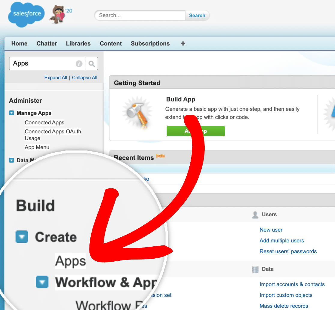 Create a new app in salesforce