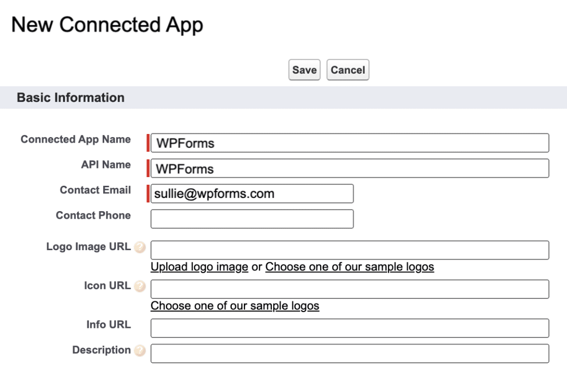 New Salesforce App Basic Info