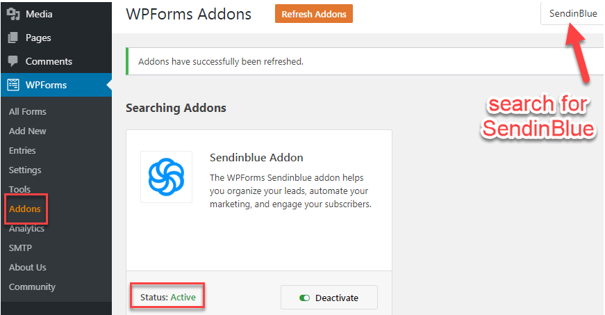 INSTALLING AND ACTIVATING SENDINBLUE ADDON