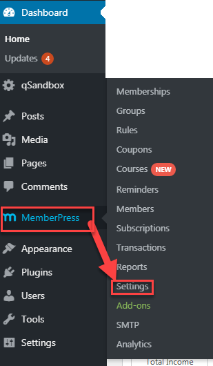MemberPress WordPress dashboard settings