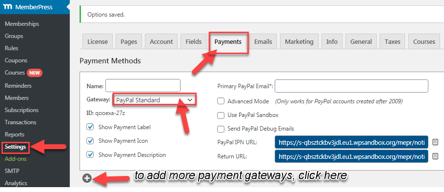 MemberPress payment gateway settings