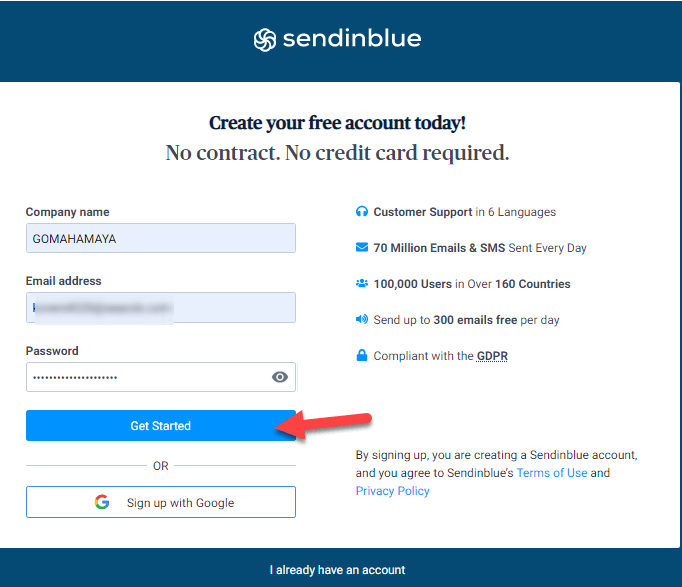 SENDINBLUE SIGNUP OR LOGIN