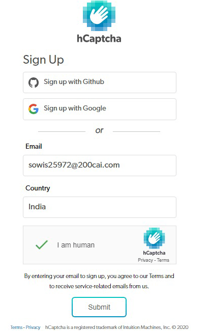 hCaptcha signup page