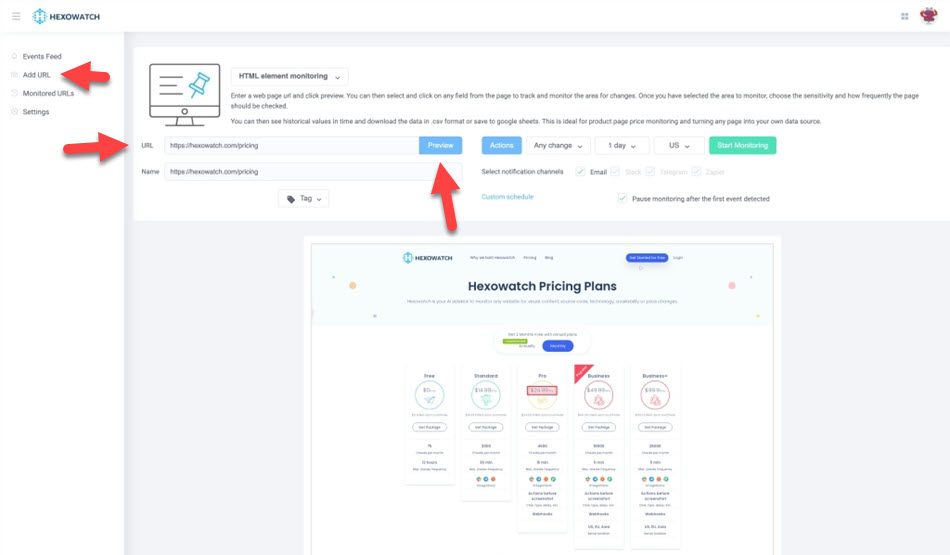 hexowatch HTML elements monitoring