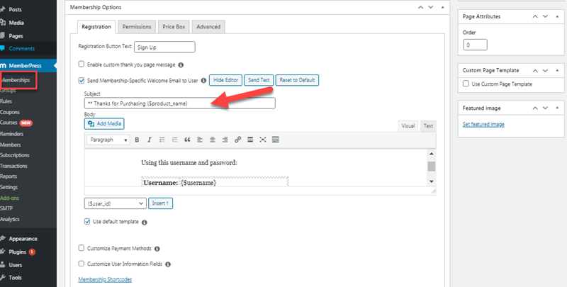 memberpress membership options registration setting