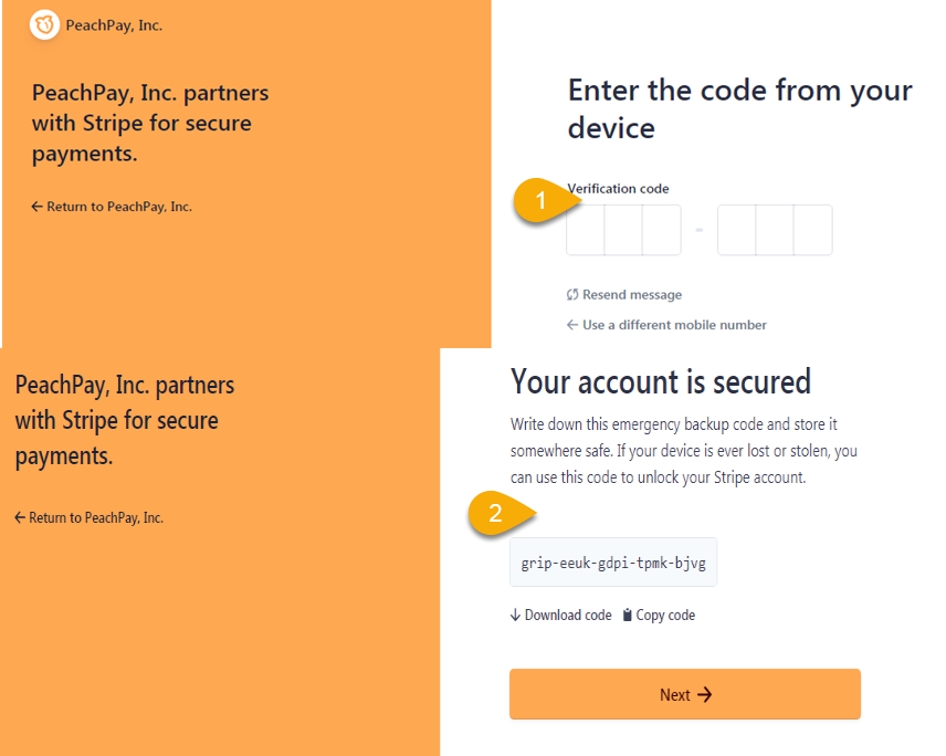 Enter the code from your device peachpay mobile verification