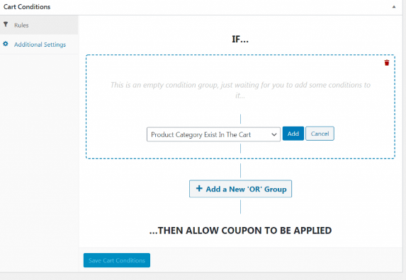 cart condition settings