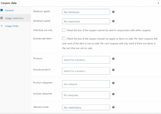 coupon data settings