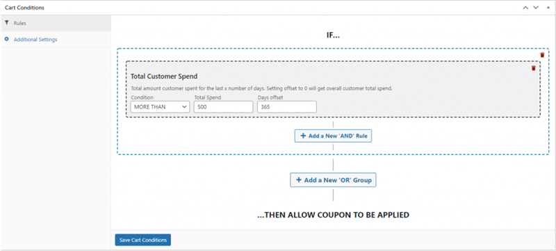 Cart Conditions rules total customer spend