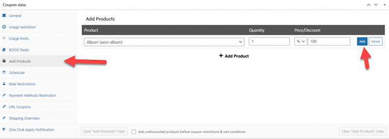 Coupon Data Add Products