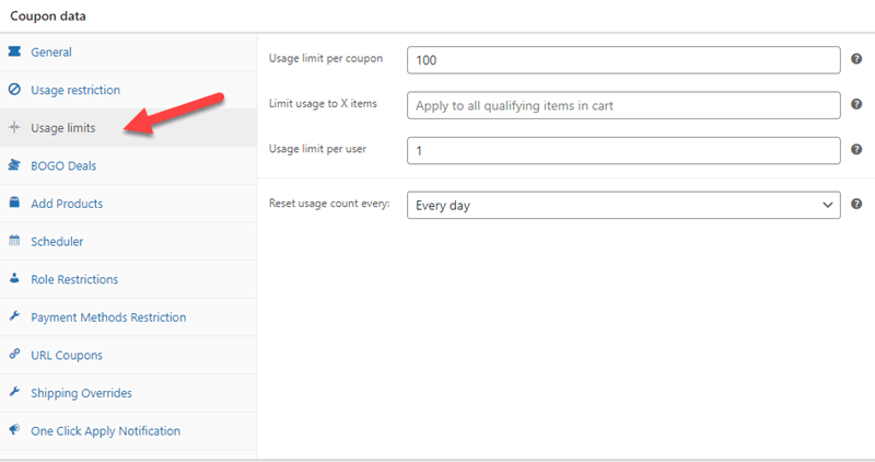 Coupon data usage limits