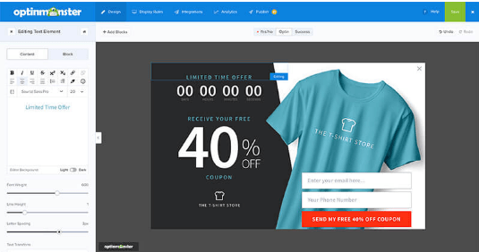 OptinMonster design dashboard add or edit text in campaign builder