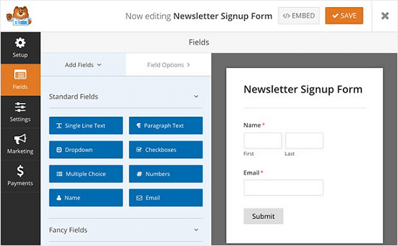 WPForms Newsletter Signup Form Add Fields