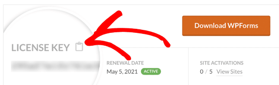 WPForms copy license key