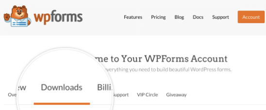 WPForms dashboard downloads tab