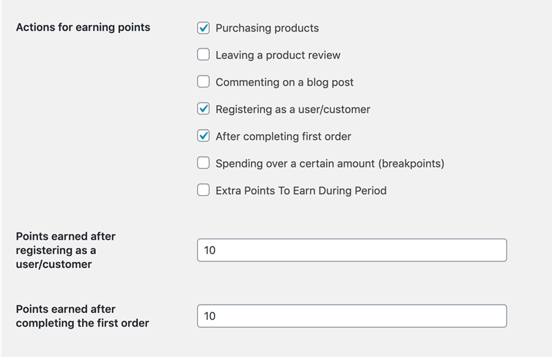 loyalty points earning actions