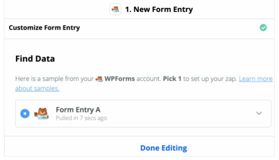 zapier new form entry find data