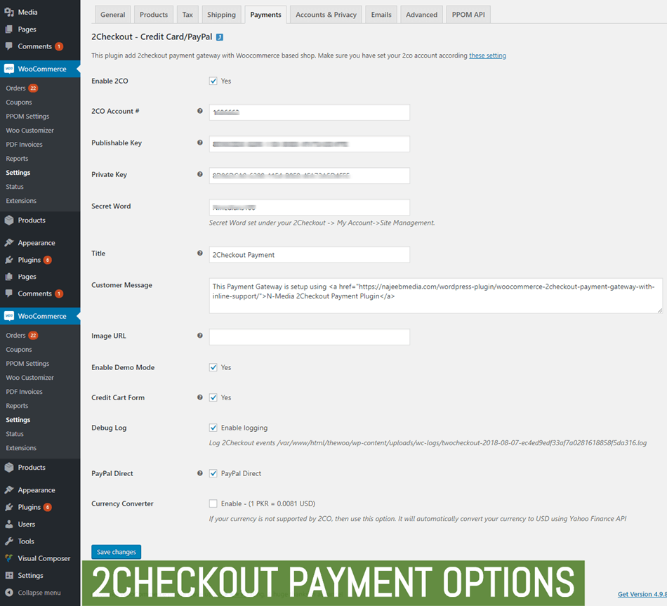 2Checkout Credit Card Paypal payment Setting