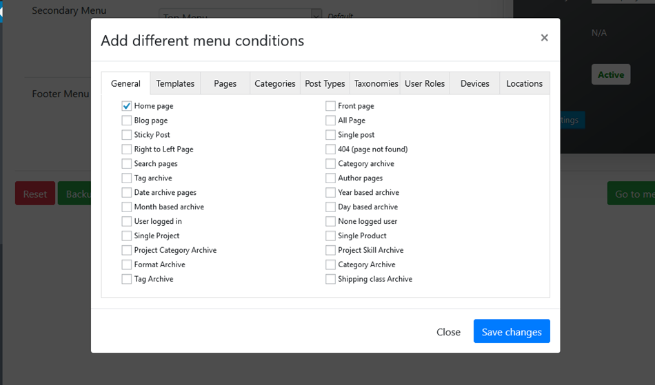 Add Different Menu Condition General Setting