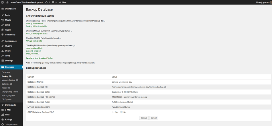 Admin Backup database