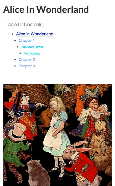 Alice In Wonderland Table Of Content Preview