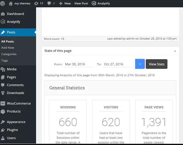 Analytify post or page statistics