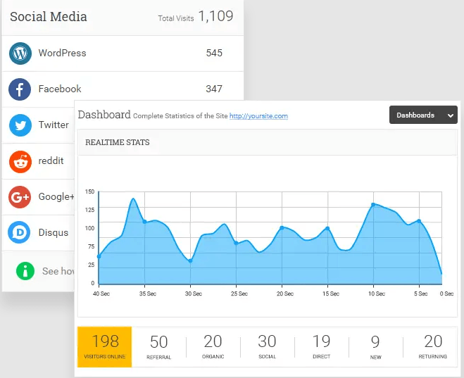 Analytify social media stats and real time stats