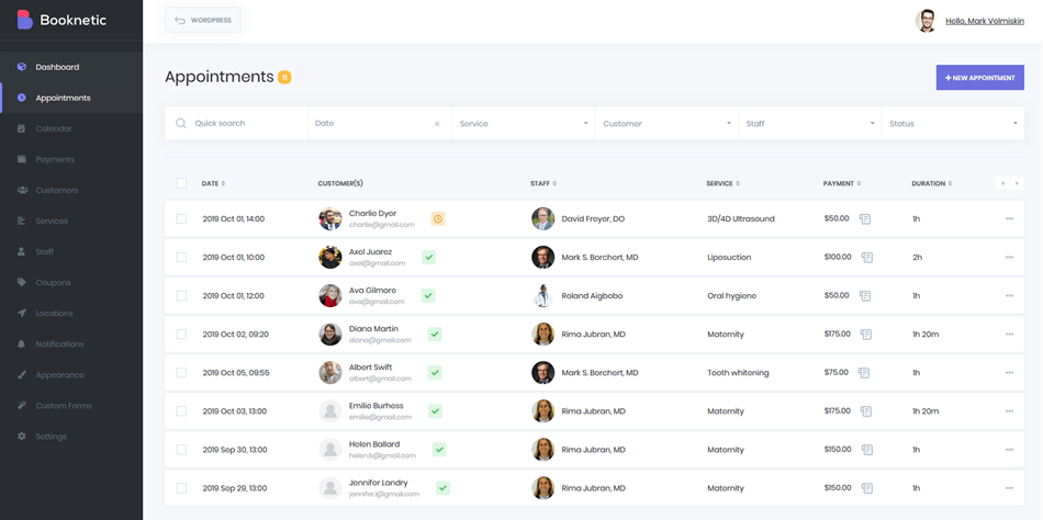 Booknetic Appointments Dashboard