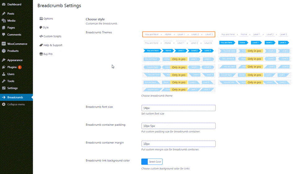 Breadcrumb Style Setting