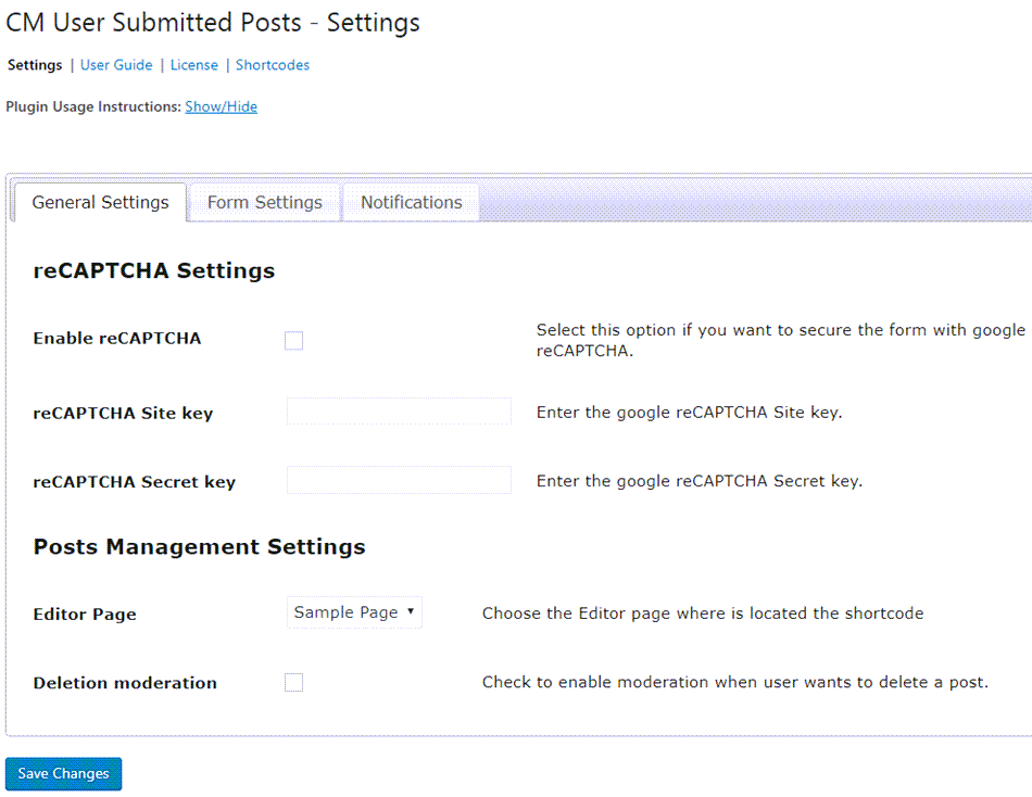 CM User Submitted Post General Setting