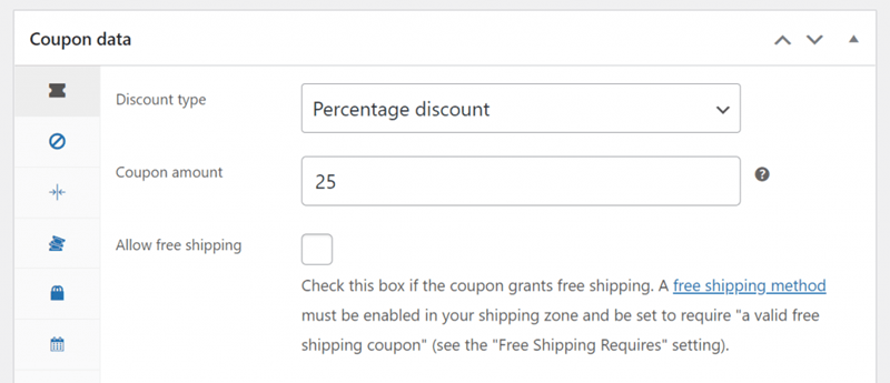 Coupon data select discount type