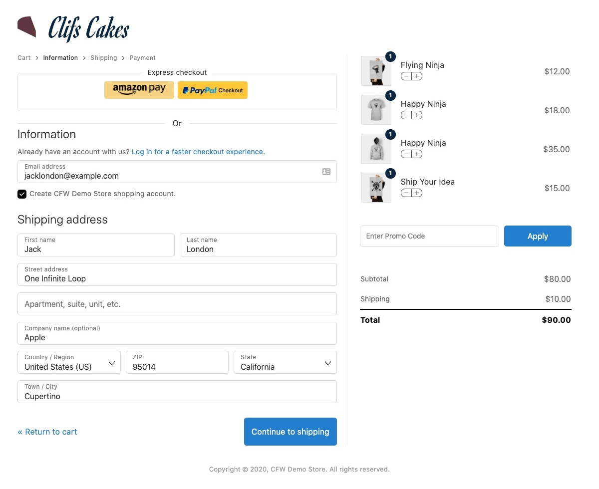 Demo Of One Page Checkout Example