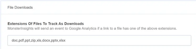 File downloads extensions of files to track as downloads