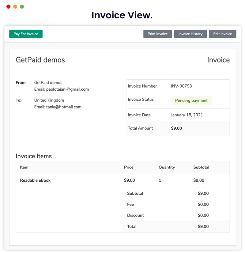 GetPaid demos Invoice View