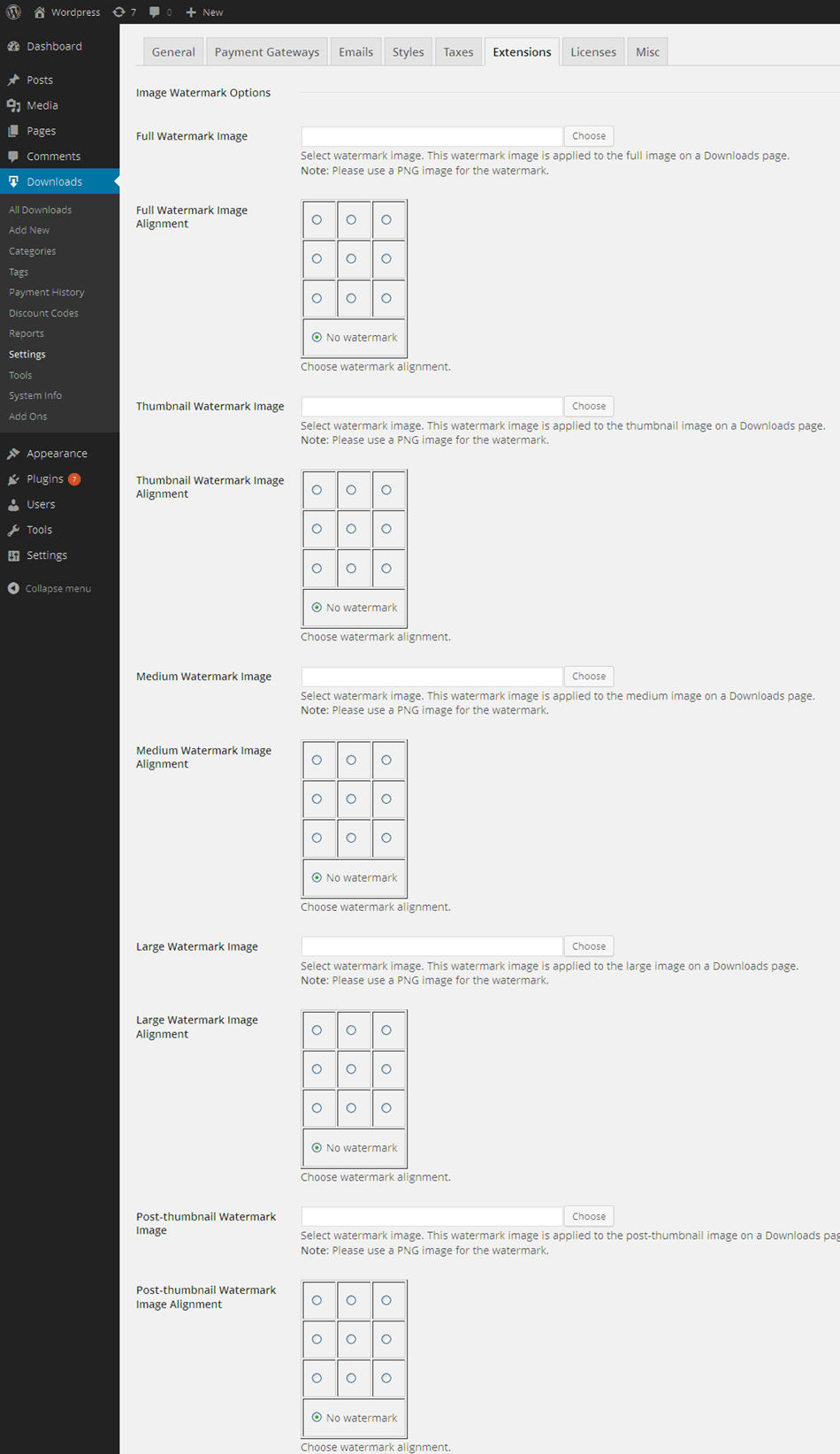 Image Watermark Option Setting