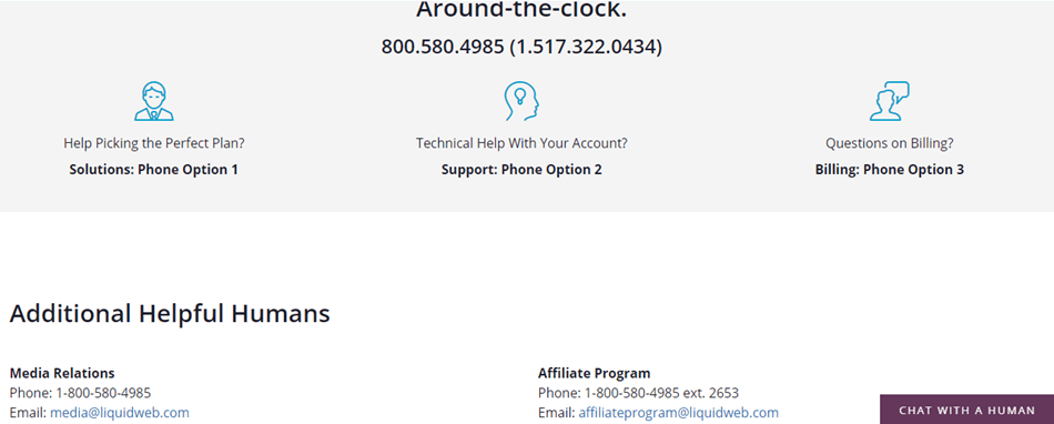 Liquid Web support email and phone number