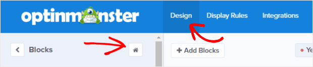 OptinMonster design blocls add block