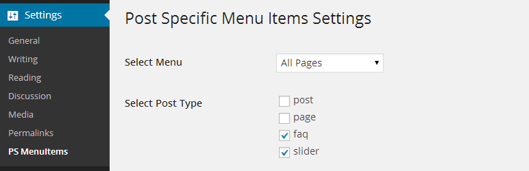 Page Specific Menu Item Setting